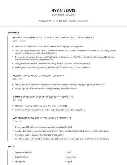 Multimedia Manager Resume