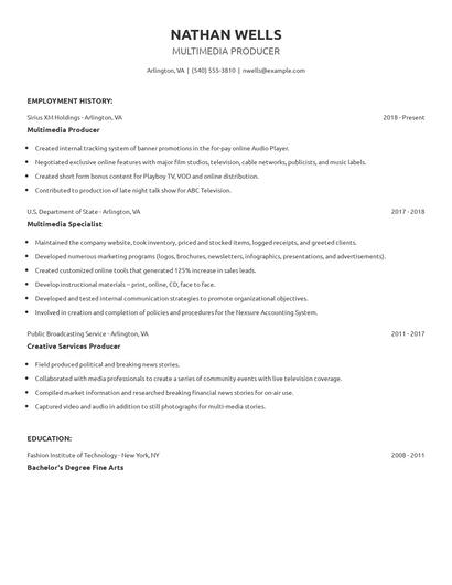 Multimedia Producer Resume