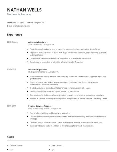 Multimedia Producer Resume