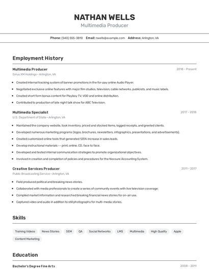 Multimedia Producer Resume