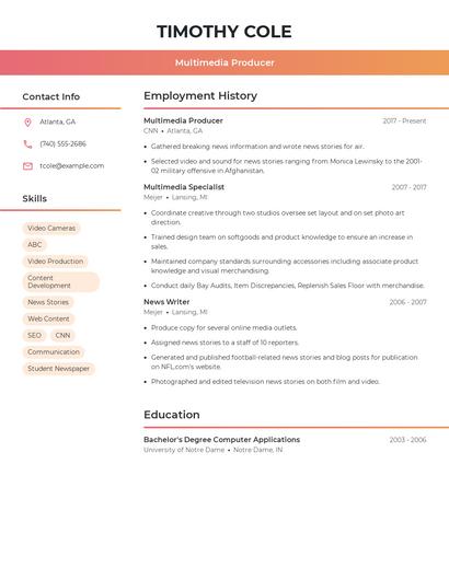 Multimedia Producer Resume