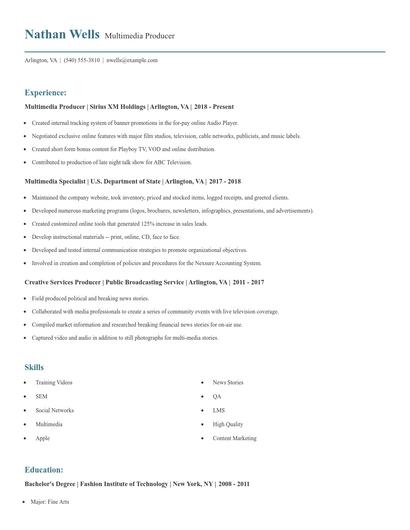 Multimedia Producer Resume