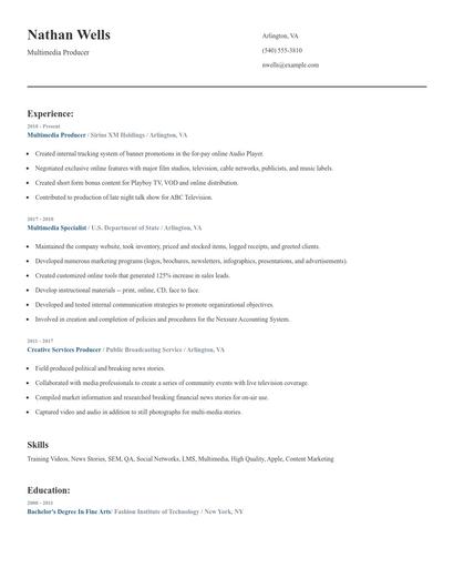 Multimedia Producer Resume