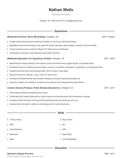 Multimedia Producer Resume