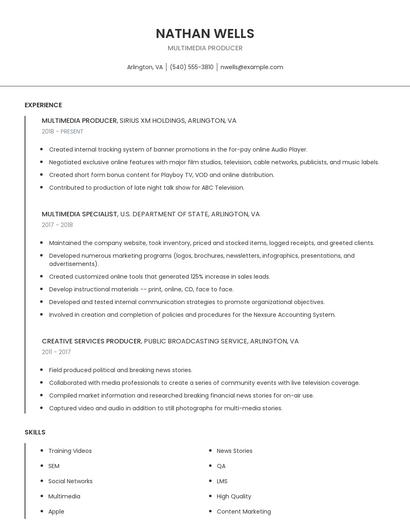 Multimedia Producer Resume