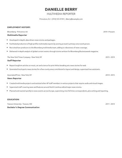 Multimedia Reporter Resume