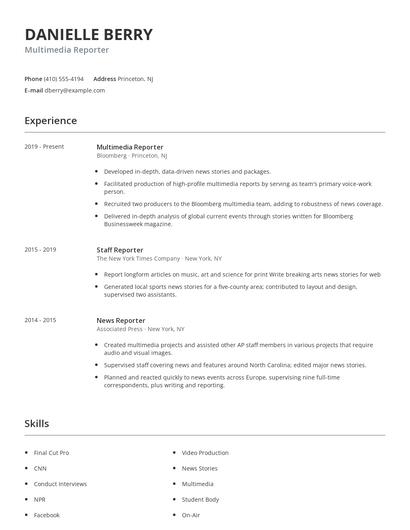Multimedia Reporter Resume