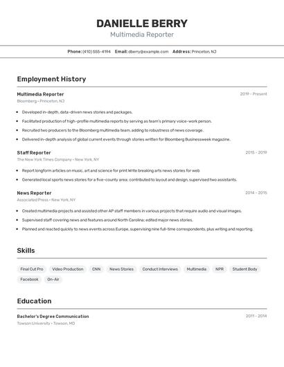 Multimedia Reporter Resume