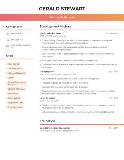 Multimedia Reporter Resume