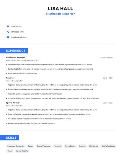 Multimedia Reporter Resume
