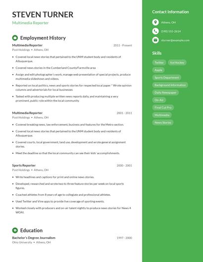 Multimedia Reporter Resume