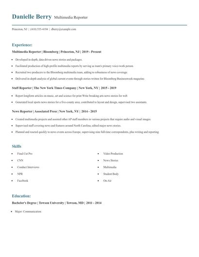 Multimedia Reporter Resume