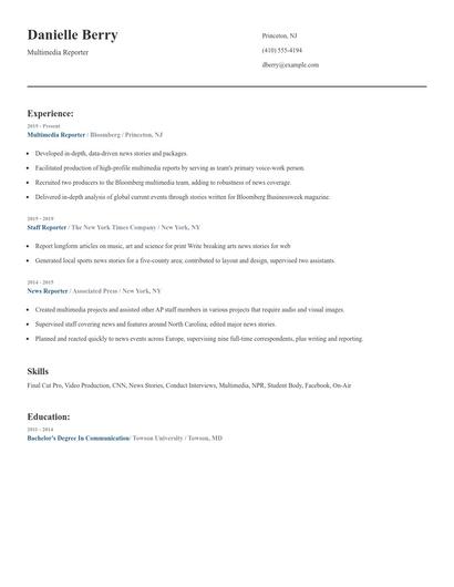 Multimedia Reporter Resume