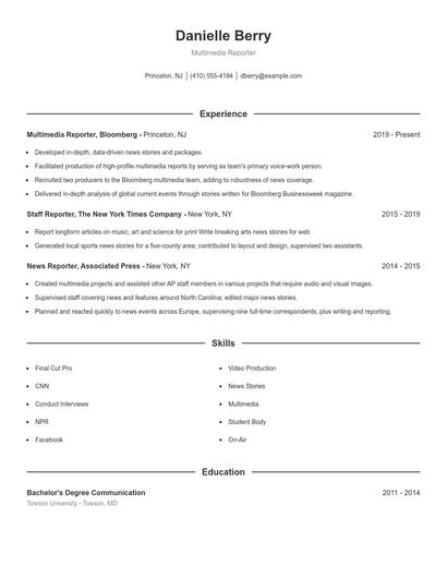 Multimedia Reporter Resume