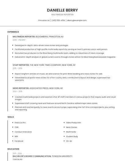 Multimedia Reporter Resume