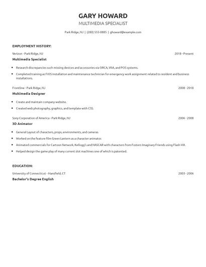 Multimedia Specialist Resume