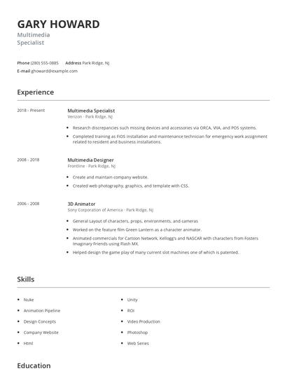 Multimedia Specialist Resume