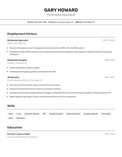 Multimedia Specialist Resume
