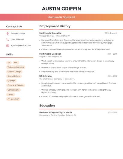 Multimedia Specialist Resume
