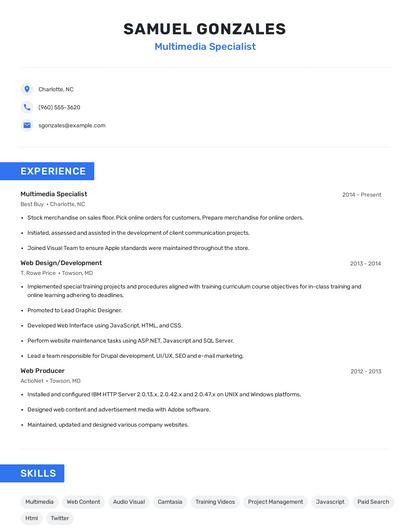 Multimedia Specialist Resume