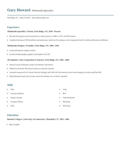 Multimedia Specialist Resume