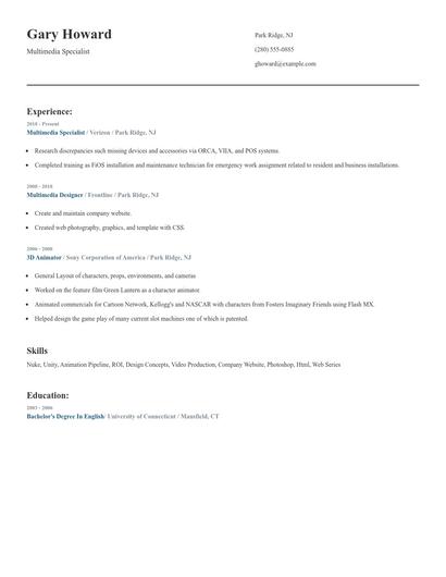 Multimedia Specialist Resume
