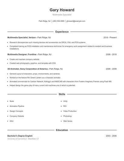 Multimedia Specialist Resume