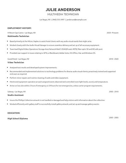 Multimedia Technician Resume