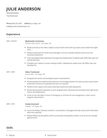 Multimedia Technician Resume