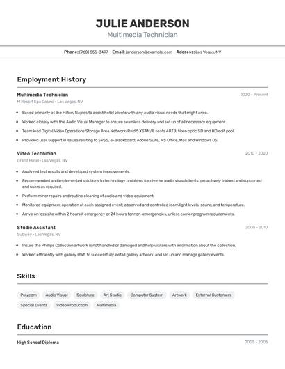 Multimedia Technician Resume