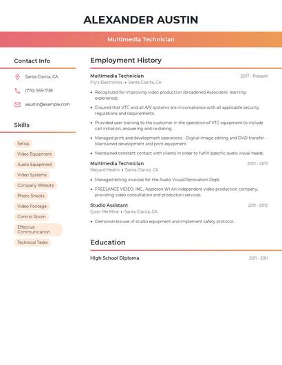 Multimedia Technician Resume
