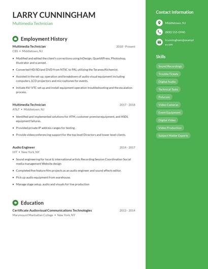Multimedia Technician Resume