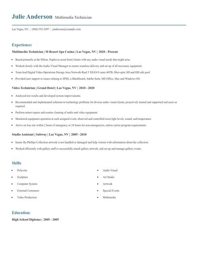 Multimedia Technician Resume