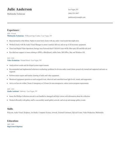 Multimedia Technician Resume