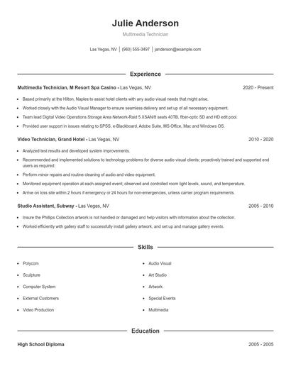 Multimedia Technician Resume