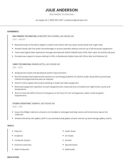 Multimedia Technician Resume