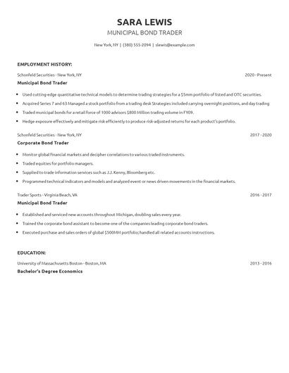 Municipal Bond Trader Resume