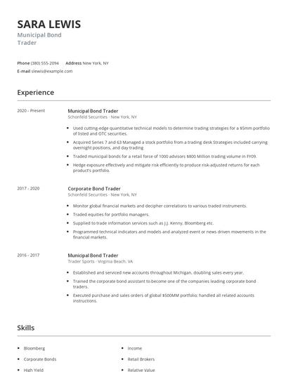 Municipal Bond Trader Resume