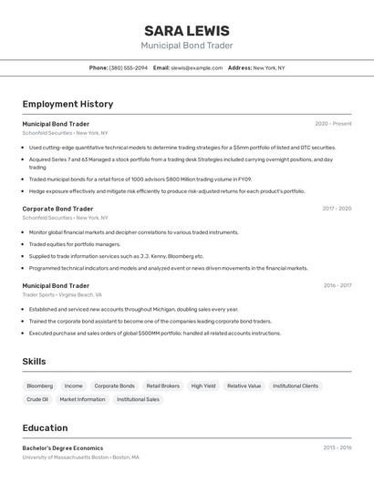 Municipal Bond Trader Resume