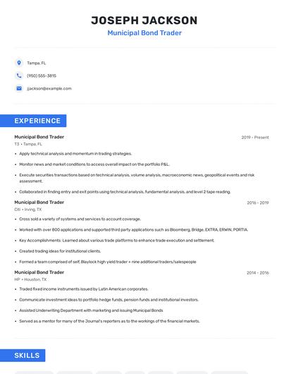 Municipal Bond Trader Resume