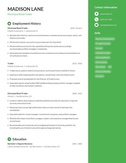 Municipal Bond Trader Resume