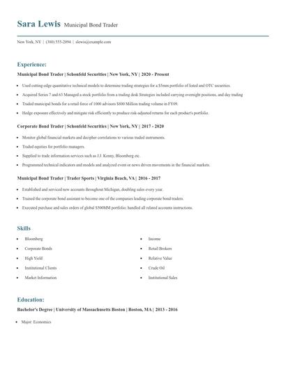 Municipal Bond Trader Resume