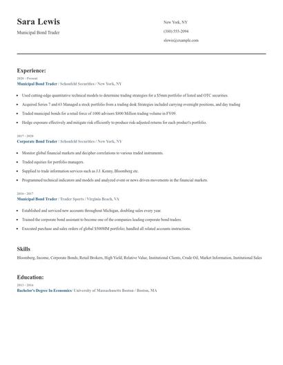 Municipal Bond Trader Resume