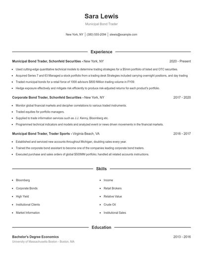 Municipal Bond Trader Resume