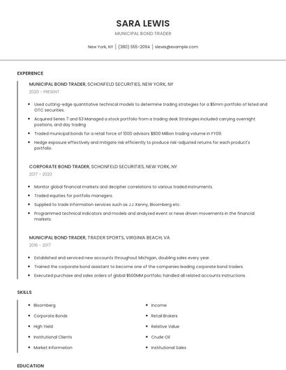 Municipal Bond Trader Resume