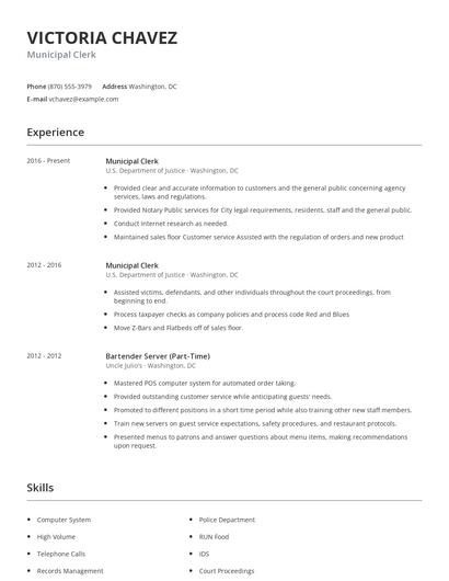 Municipal Clerk Resume