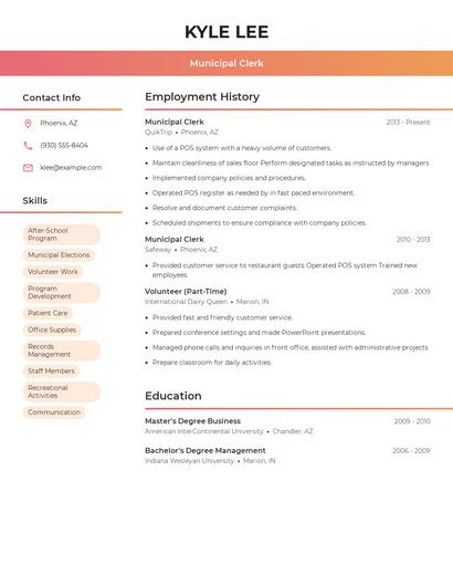 Municipal Clerk Resume