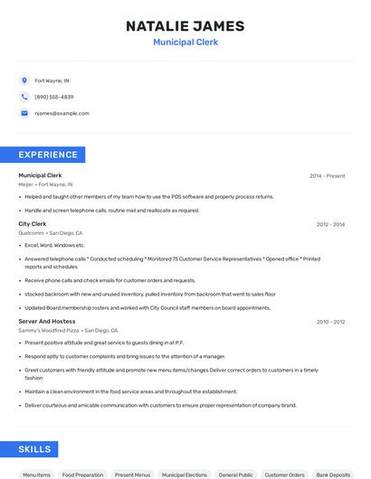 Municipal Clerk Resume