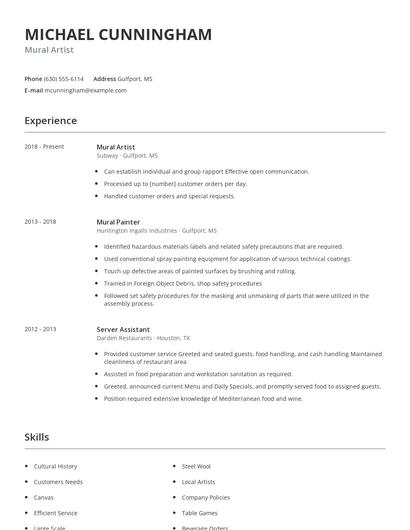Mural Artist Resume