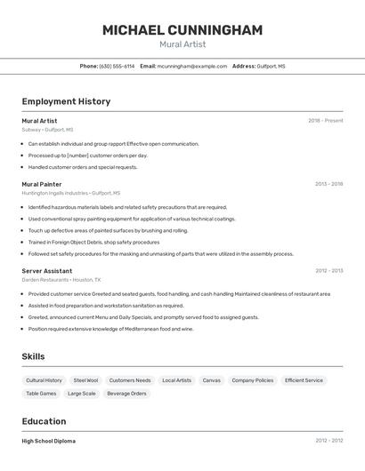 Mural Artist Resume